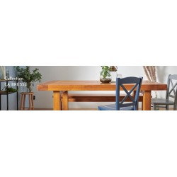 Table ronde extensible en chêne/grège 4/6 places D105 pieds fuseau VICTORIA