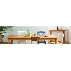 Table ronde extensible en chêne/grège 4/6 places D105 pieds fuseau VICTORIA